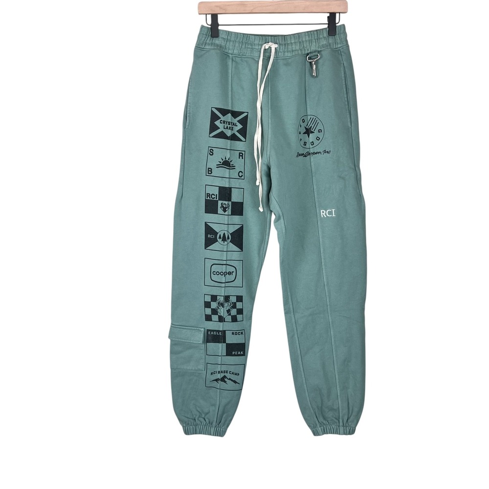 Reese Cooper Fresh Air Sage Green Graphic Sweatpants XS SS22 RCI Joggers